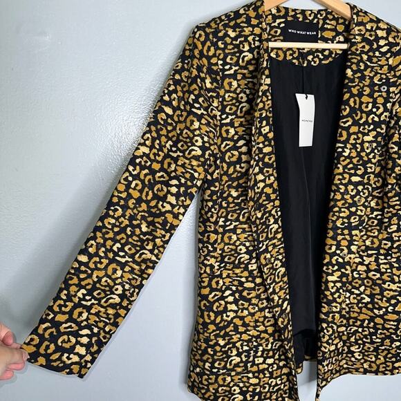Who What Wear Animal Print Oversized Blazer NEW Black & Yellow/Gold Size Medium - Picture 3 of 8